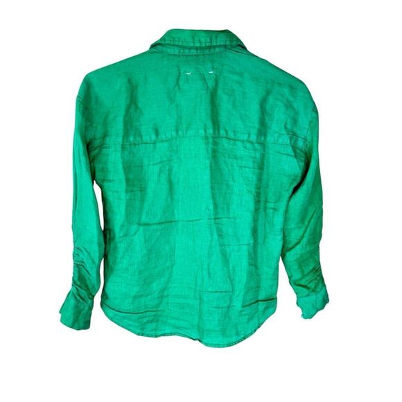 Maeve 100% Linen‎ Kelly Green Button Down Long Sleeve Lagenlook XS Anthro - Picture 3 of 13